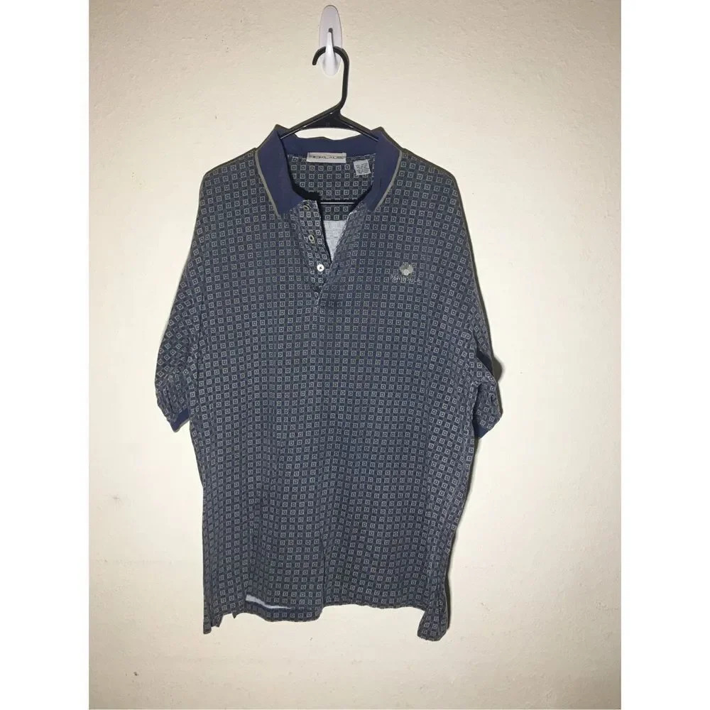 Mens Nicklaus Polo Size XL Peninsula Square Pattern Navy Brown Casual